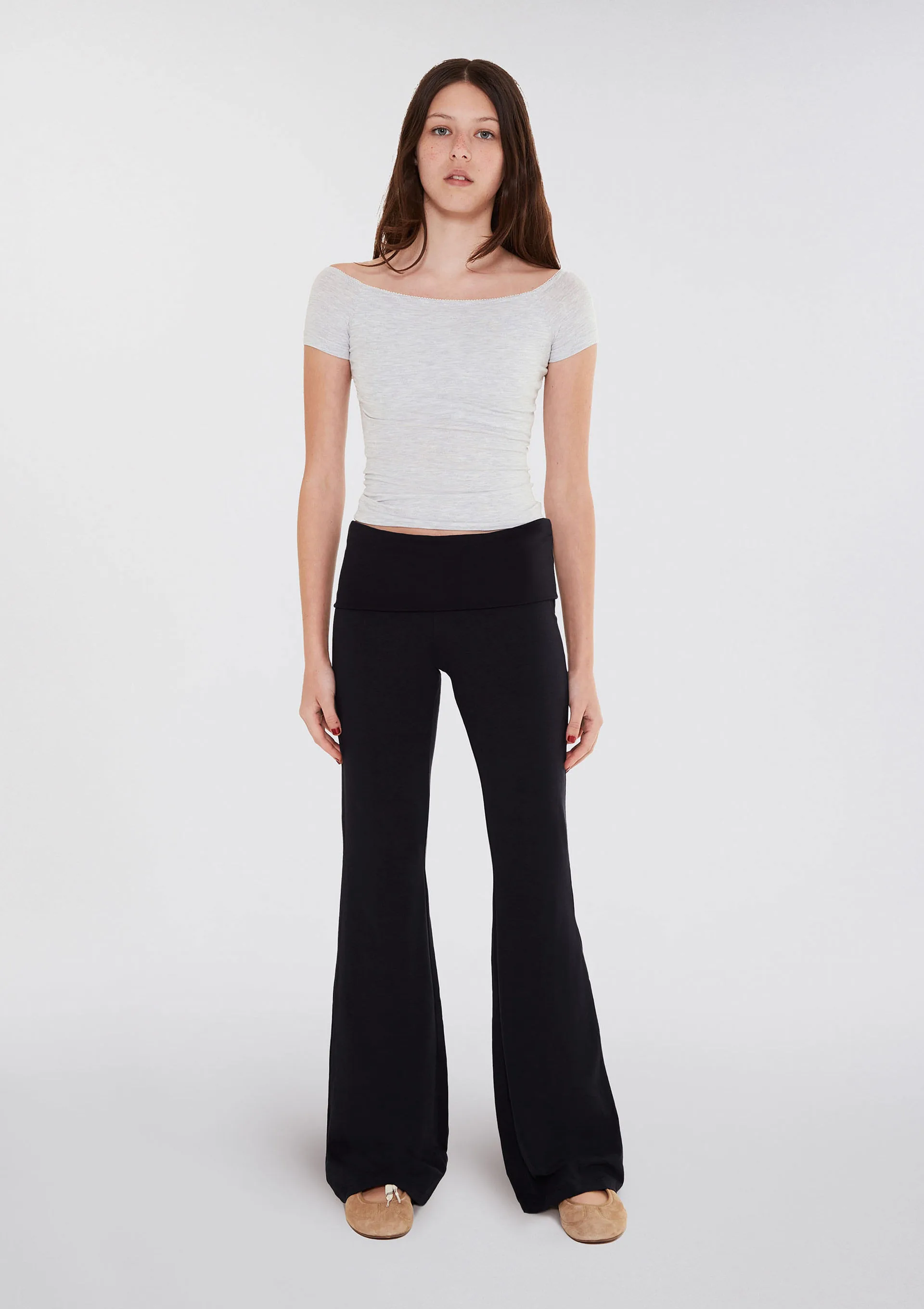 Calça Teen Flare Com Cós Dobrável - Preto