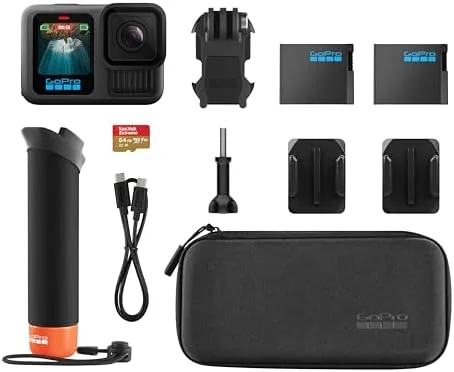 Câmera de Ação GoPro HERO13 Black, 5.3K60, 27MP, HyperSmooth 6.0, GPS, Wi-Fi 6, à Prova d'água 10m com Kit de Acessórios