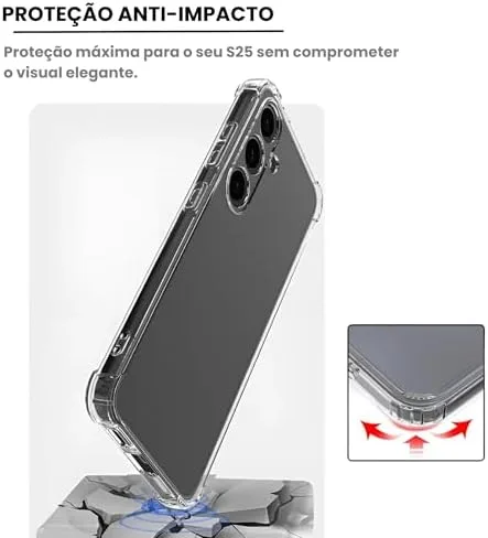 Capa para Samsung Galaxy S25 Capinha Slim Premium com Proteção de Câmera, Transparente, Anti Impacto, Resistente, Anti Riscos com TPU Reforçada e Design Elegante