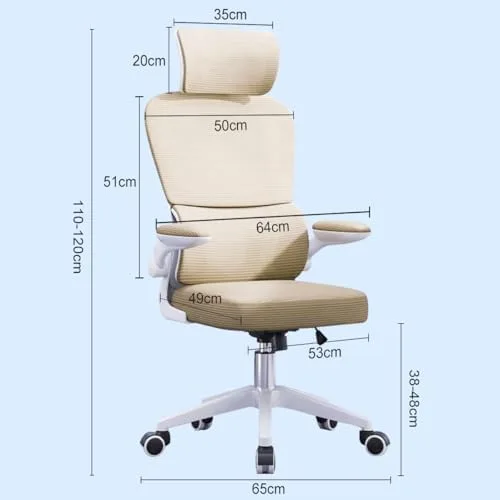 Cadeira de escritório, design ergonômico com suporte lombar independente, malha respirável e encosto de cabeça ajustável（Amarelo）
