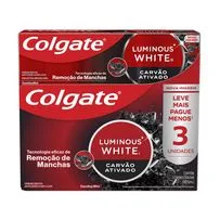 Creme Dental Colgate Luminous White Carvão Ativado 70g 3 Unidades