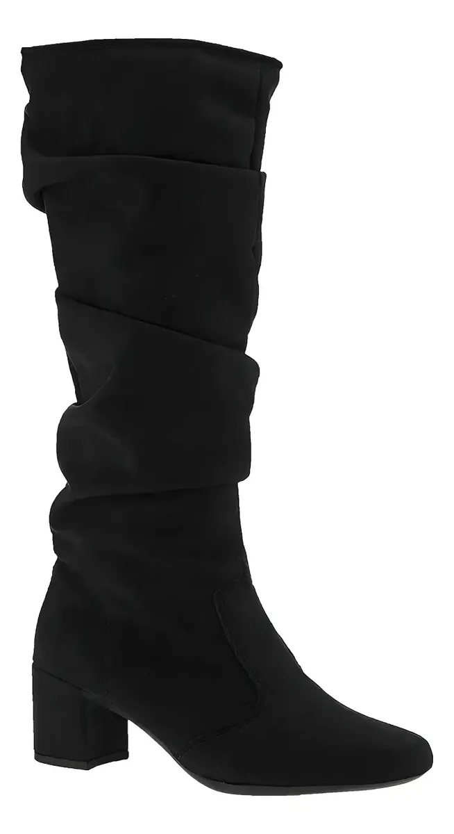 Bota Over Enrugada Cano Longo Com Ziper Salto Baixo Moda 452
