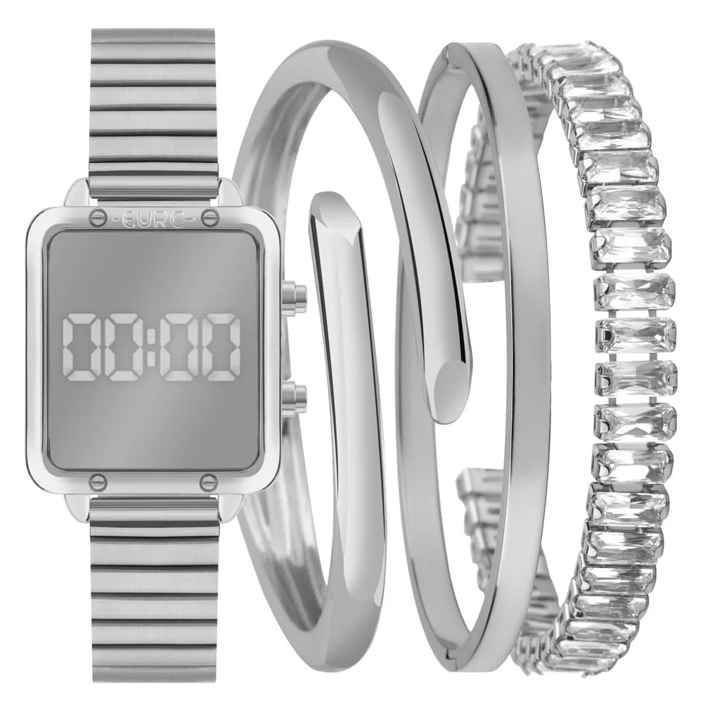 Relógio Euro Feminino Mix Digital Prata - EUMD27AAD/K4K