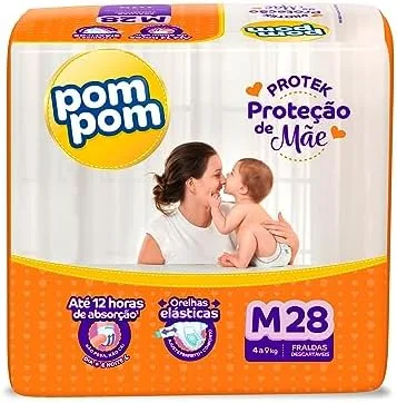 Fralda Pom Pom Protek Proteção de Mãe Jumbo M 28 Unidades