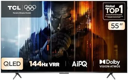 TCL, QLED Smart TV, 55”, 55P8K, 4K UHD, Google TV, 144Hz, Google Assistente, Dolby Vision, Dolby Atmos, Design Sem Bordas