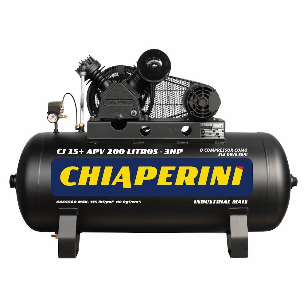 Compressor de Ar Industrial 15 Pés 200L 175 PSI 3HP Monofásico Linha Profissional Chiaperini-15+200L/MONO