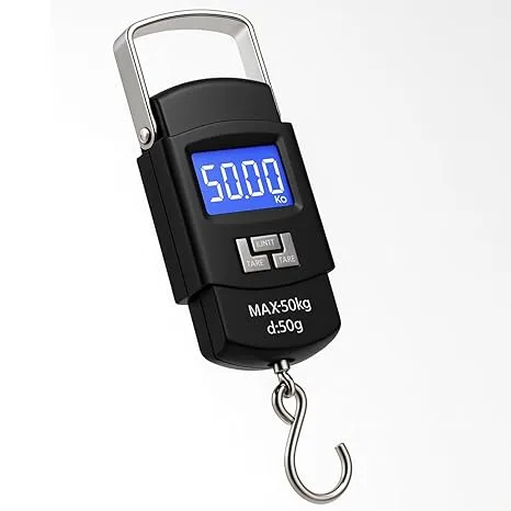 Balança Digital Portátil de Mão 50kg Alta Precisão com Visor LCD Grande e Alça Reforçada – Ideal para Bagagem, Mala, Viagem, Aeroporto, Pesca, Sacolas e Uso Doméstico Compacta, Resistente e Premium