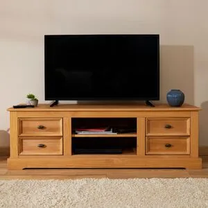 Rack Tv Bancada 55 Polegadas Madeira Maciça 4 Gavetas 2 Nicho
