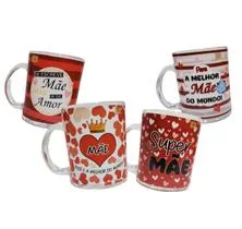 Kit 4 Canecas de Vidro 330ml Dia Das Mães Lembrança Presente