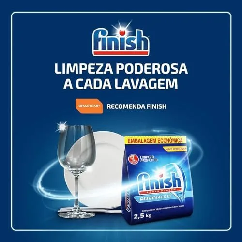 Finish Advanced Detergente para Lava Louças em Pó, Sabão Limpeza Profunda, 2,5kg