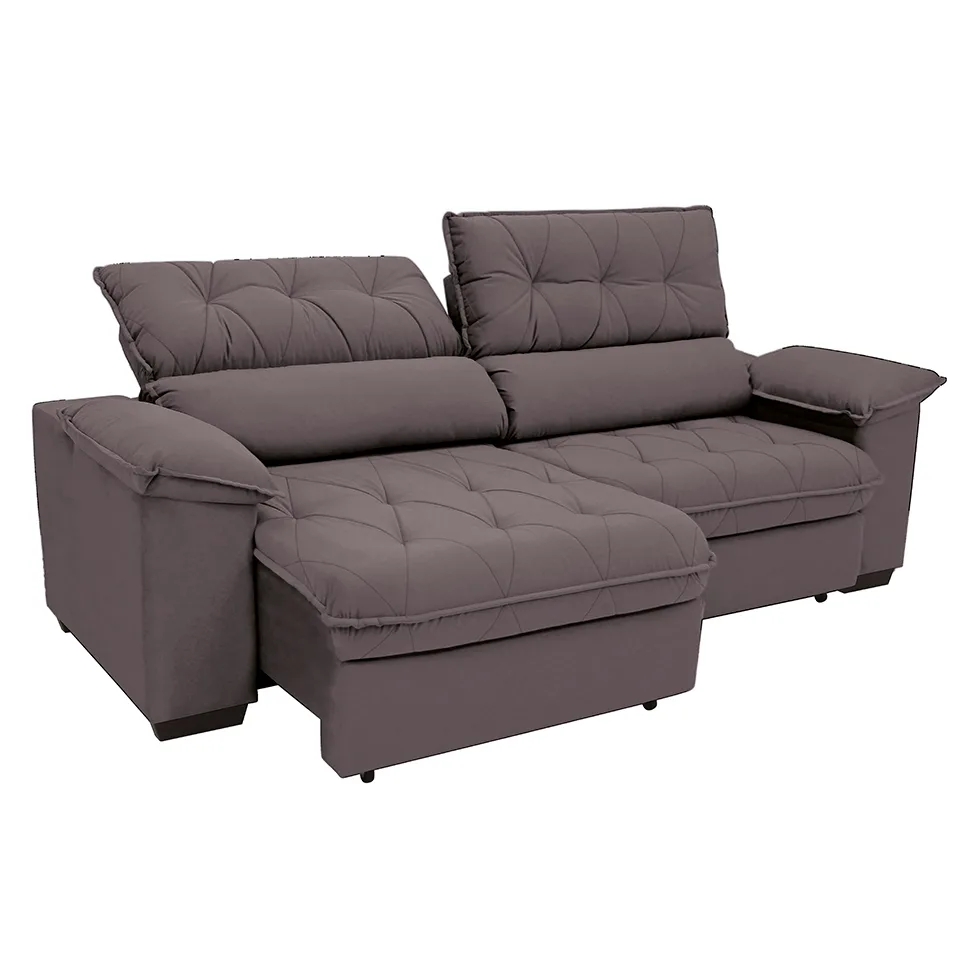 Sofá 3 Lugares Retrátil e Reclinável Piemont Suede Bege 200 cm