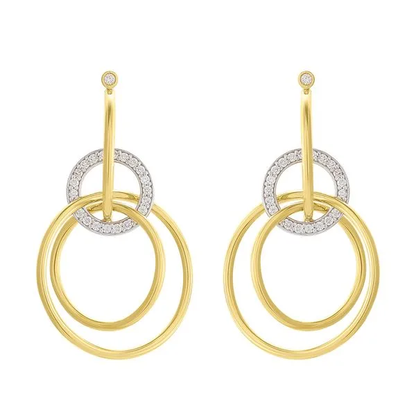 Brincos de ouro amarelo e ouro branco 18K com diamantes - Círculos - Coleção Oitenta