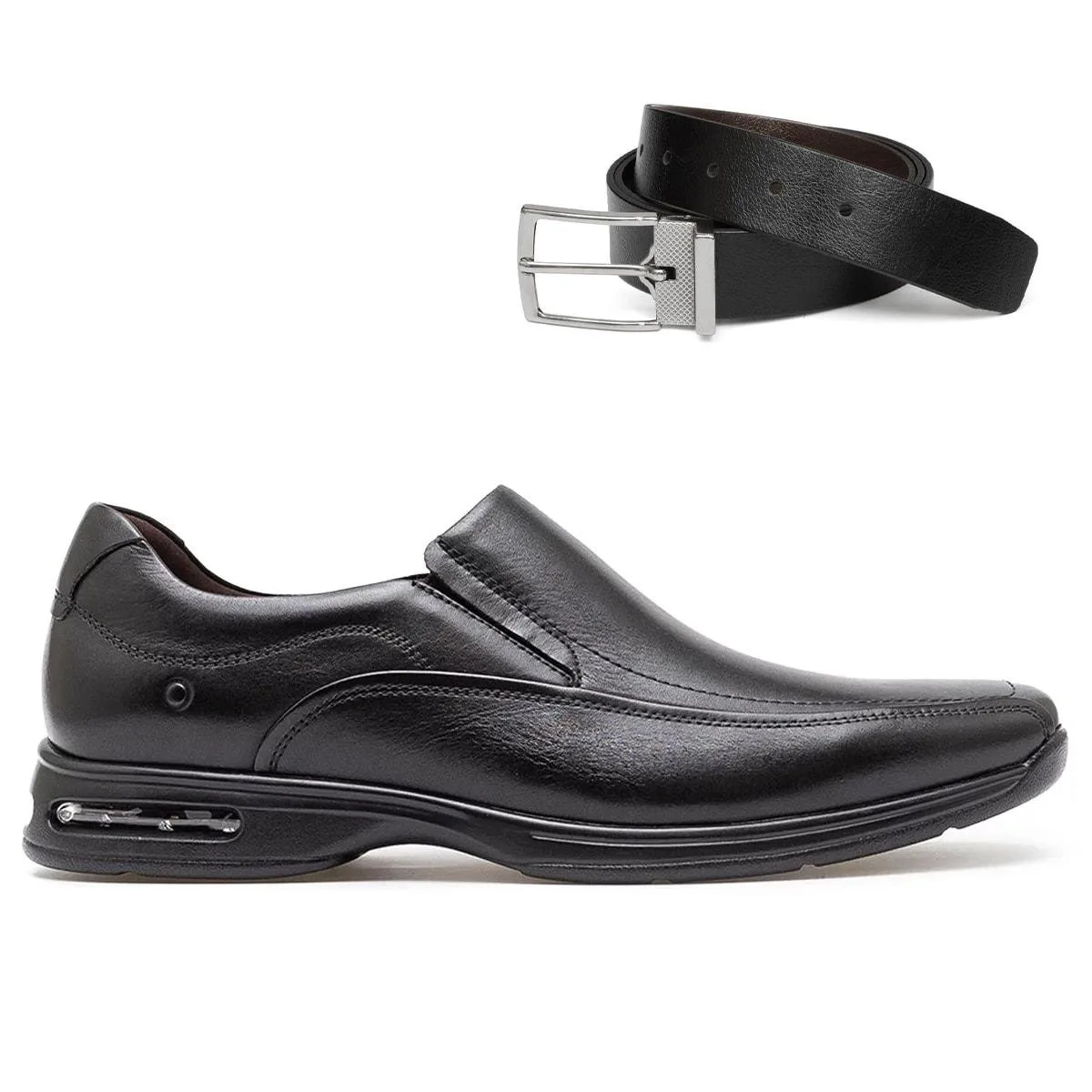 Sapato Social Democrata Couro SmartComfort+Cinto Dupla Face
