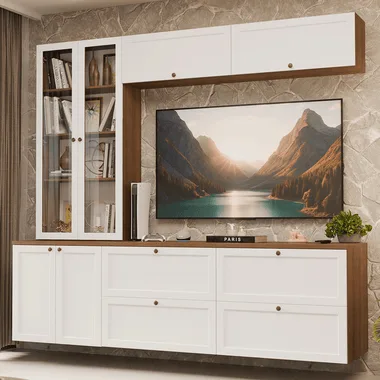 Estante Sala de Estar com Rack + Cristaleira 230cm Rustic/Azul Vik Madesa 01