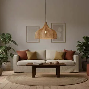 Luminária Artesanal Rattan Natural Fleur 60cm Bahali