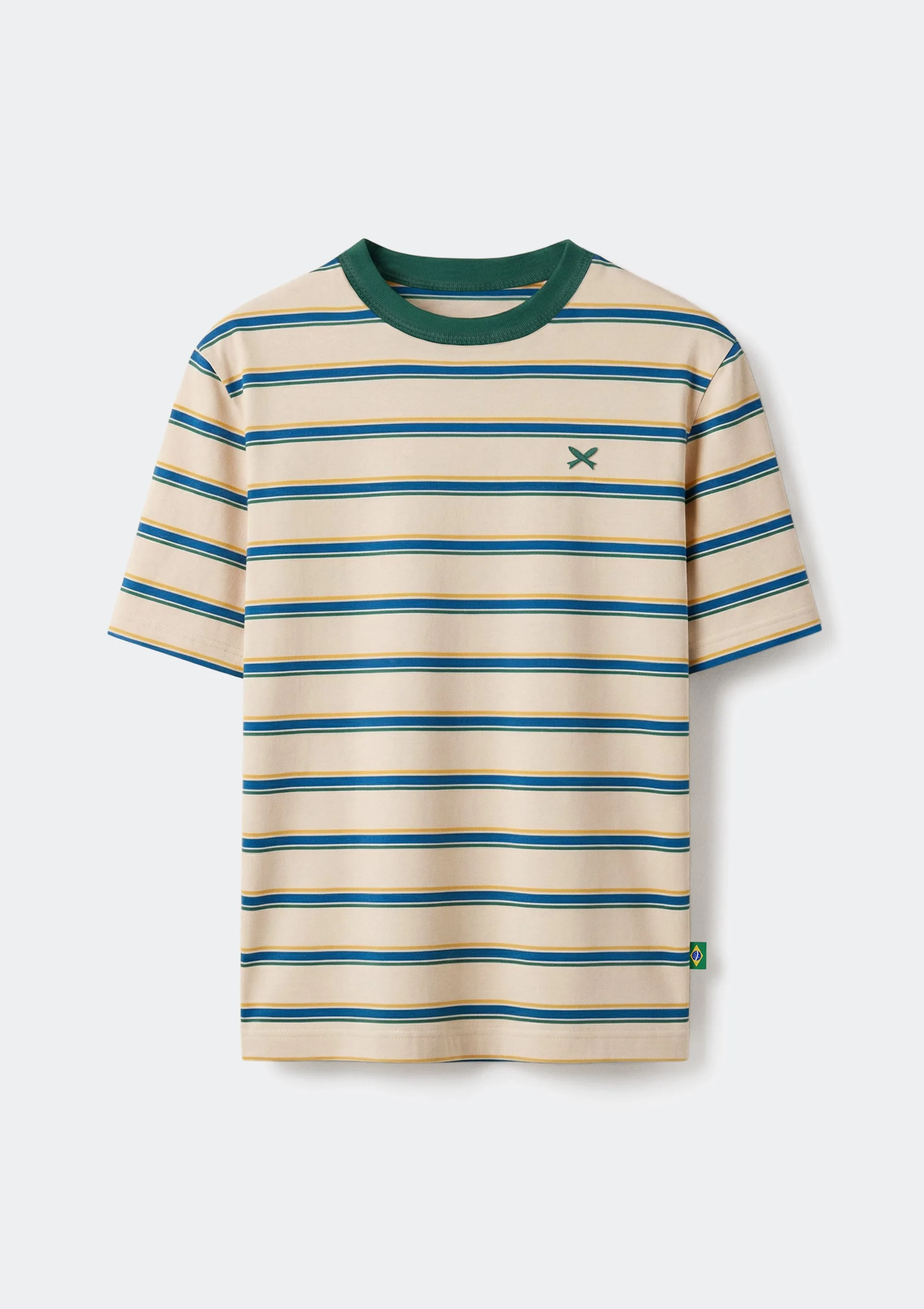 Camiseta Feminina Listrada Com Bordado Drop Brasil - Creme