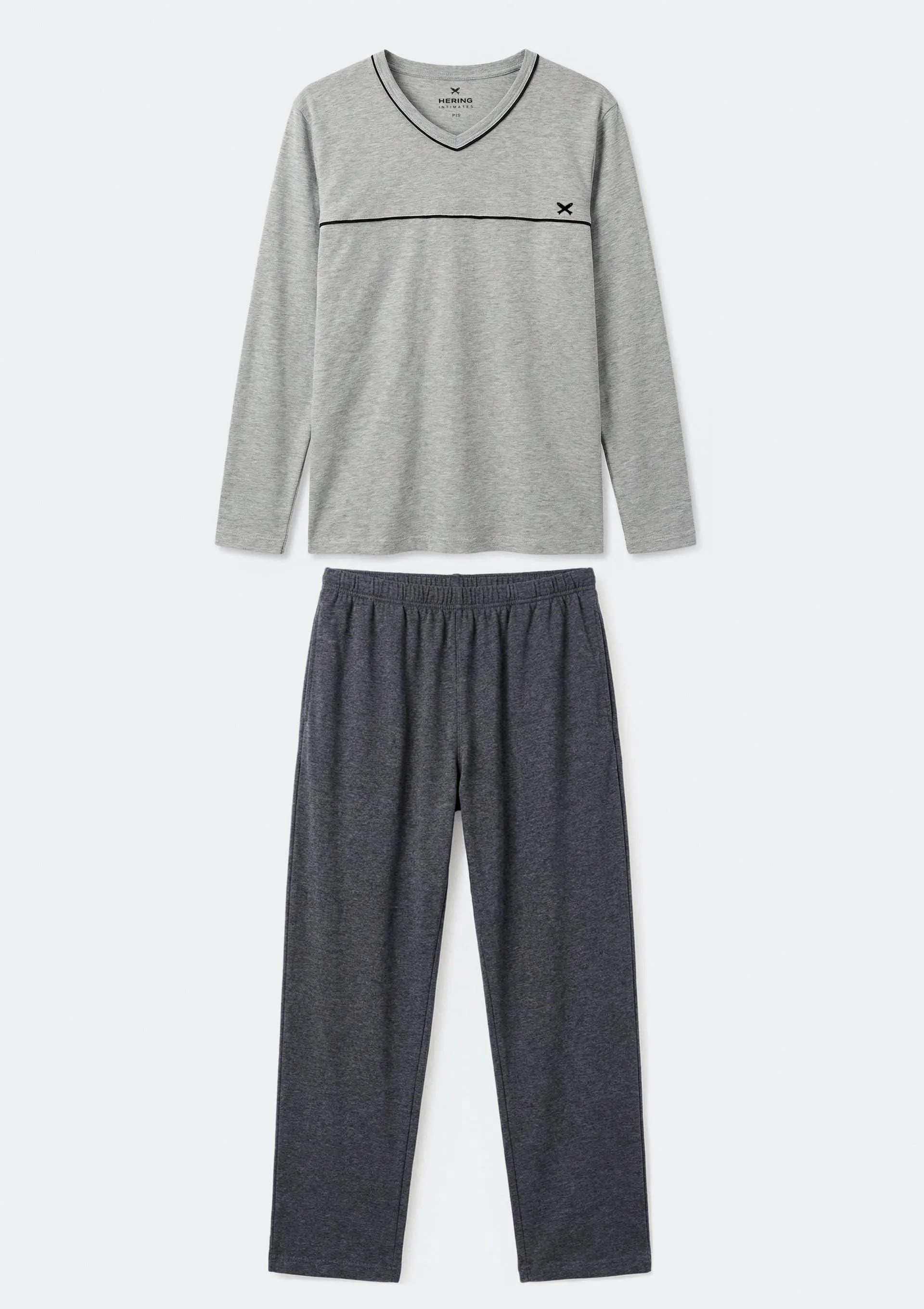 Pijama Masculino Longo Com Decote V - Cinza