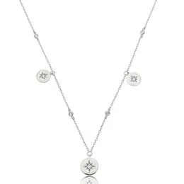 Gargantilha de Prata Malha Cadeado 40cm Pingentes Redondos com Estrelas e Zircônias - GG25965