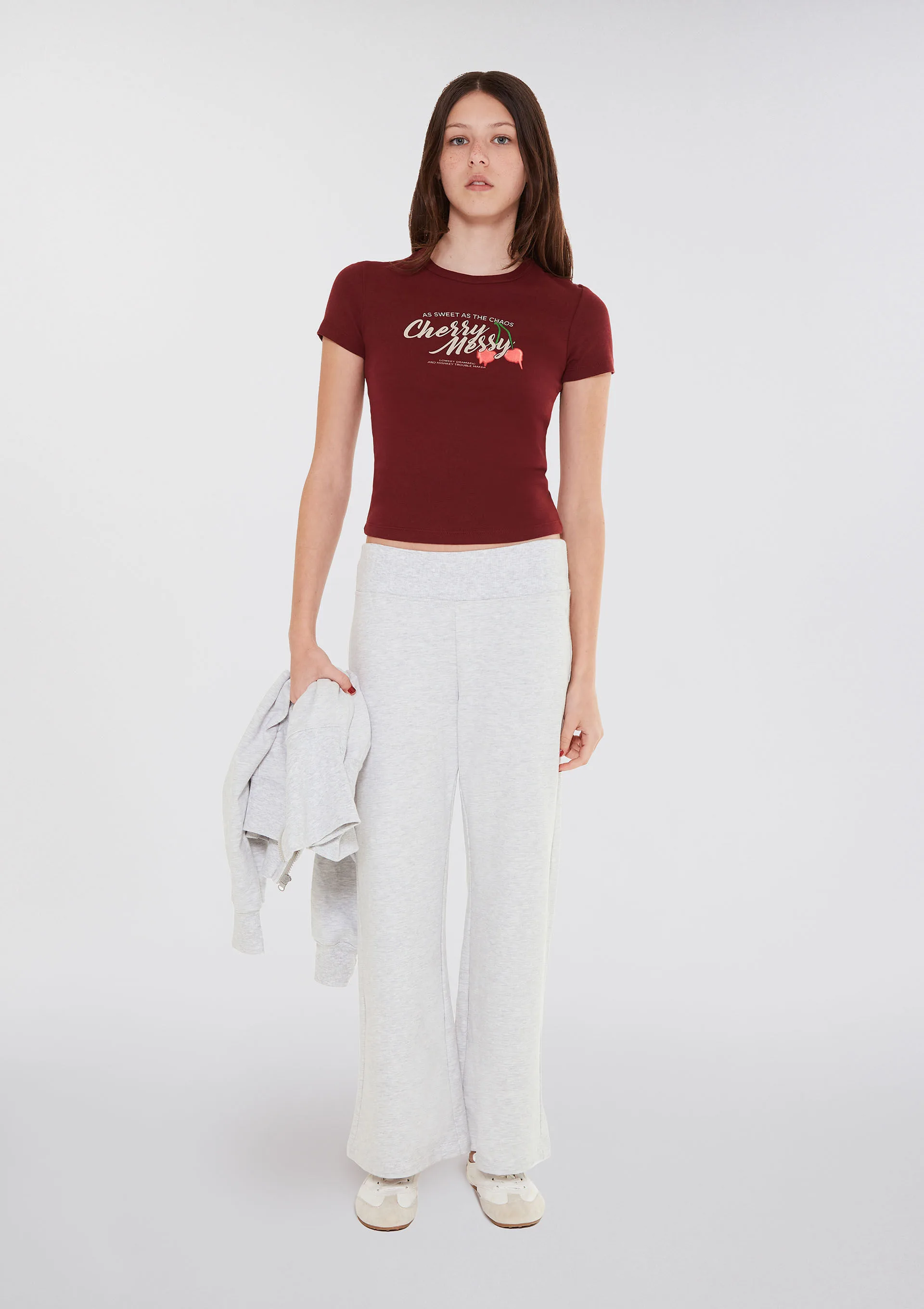 Camiseta Teen Manga Curta Com Estampa - Vinho