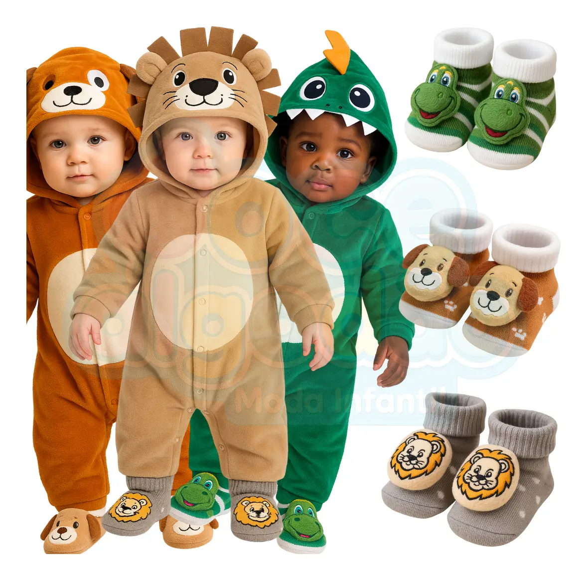 Kit Macacão Temático Bichinhos Plush 3d Com Pantufa Lúdica
