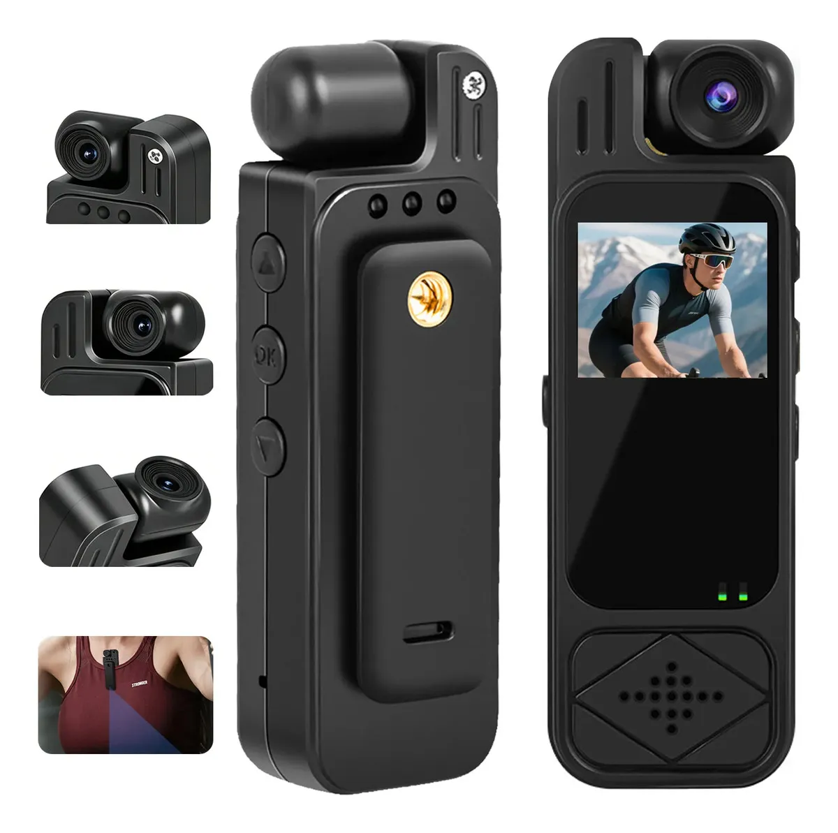 Mini Câmera De Ação 4k W Filmadora Esporte Portátil Prova Dágua Lente 180° Com Clip Microfone Áudio App Controle Remoto... Preto