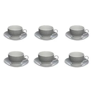 Conjunto de Xícaras Chá 160ml Lisboa Porcelana Branca Litras Pretas 6 Peças JGCH061 - Hauskraft