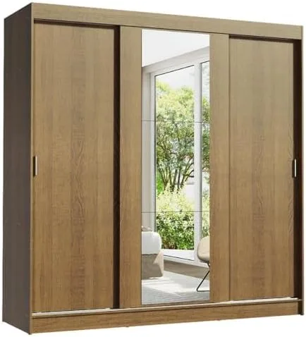 Guarda-Roupa Casal Madesa Reno 3 Portas de Correr com Espelho Rustic