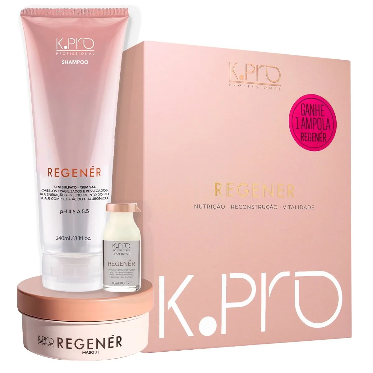 Kit K.pro Regenér Shampoo + Máscara + Brinde Ampola Reconstrução
