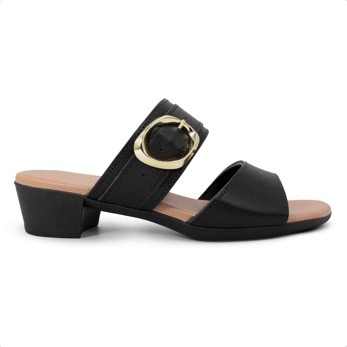Tamanco Usaflex Feminino Salto Bloco Couro Fivela UD12001