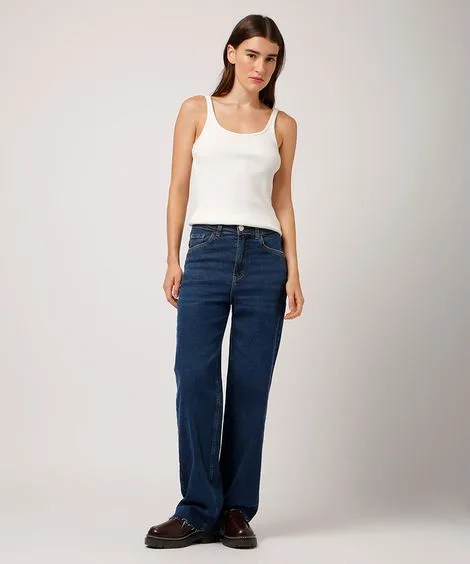 calça reta new york jeans barra a fio mindset azul