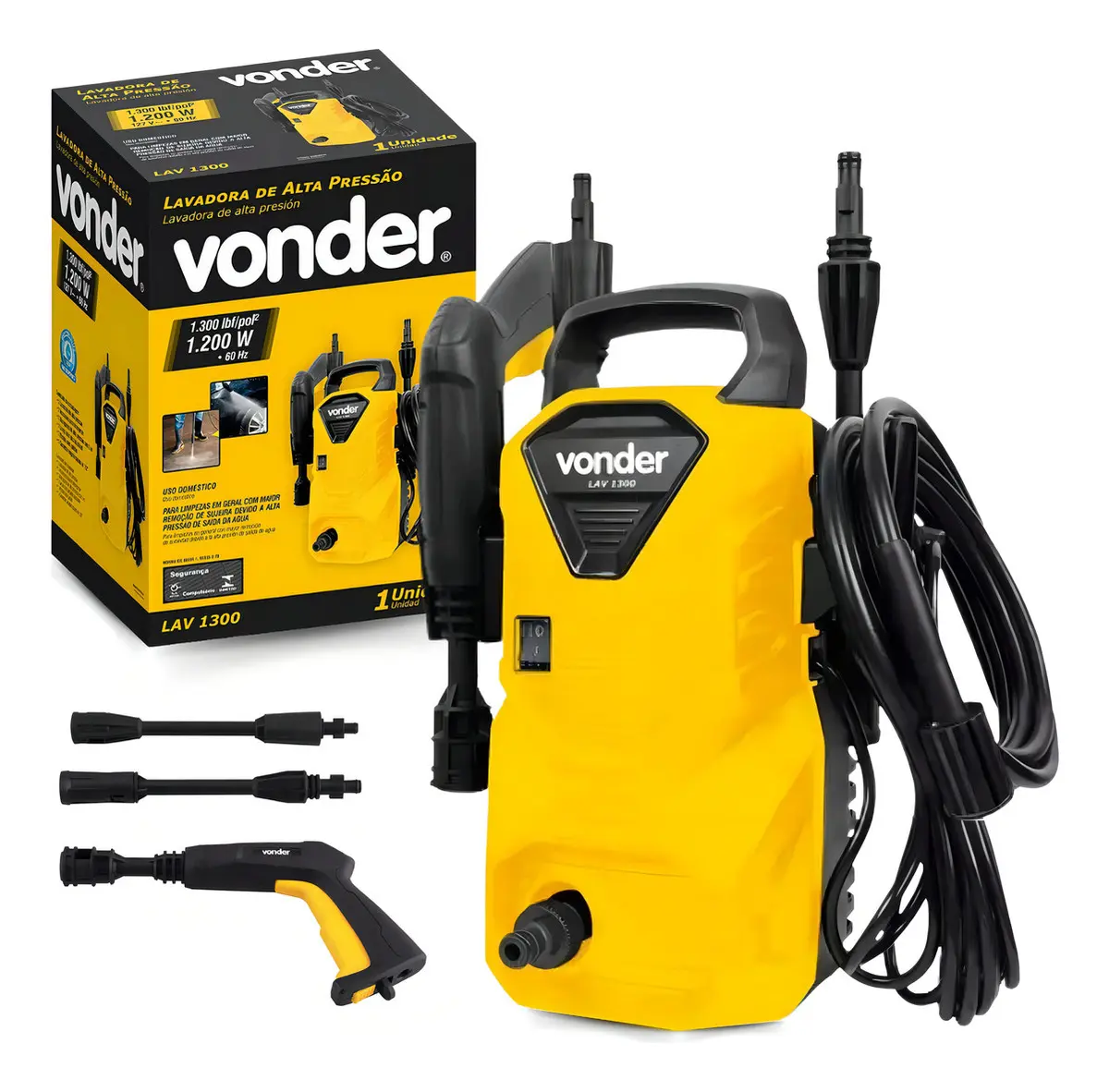 Lavadora de alta pressão Vonder Leve LAV1300 220V amarela de 1.3kW com 90bar de pressão máxima - 60Hz