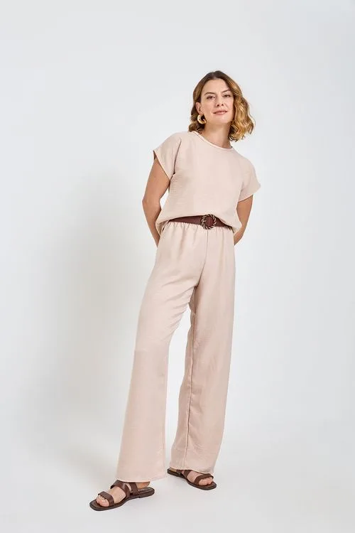 Calça Feminina Casual Caedu Ampla Poliéster Sortida