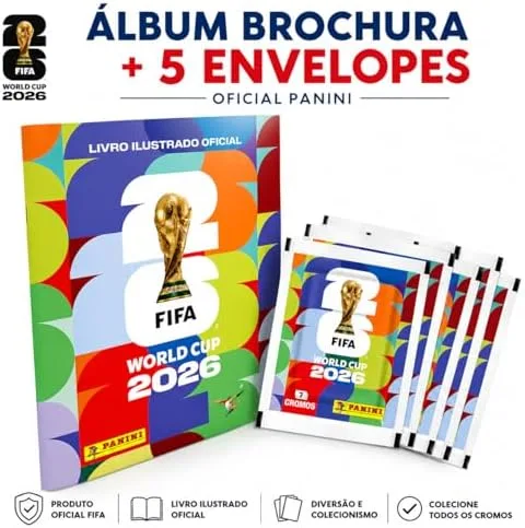 Álbum Copa 2026 Brochura Oficial + 5 Envelopes de Figurinhas