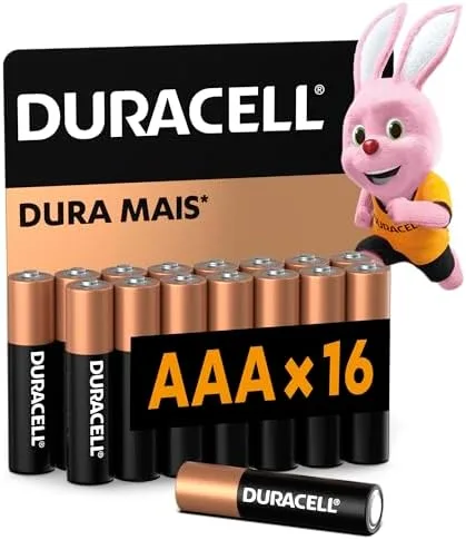 Duracell Pilha Alcalina AAA Palito Com 16 Unidades – Dura Mais – Ideal para Controles Remotos, Brinquedos e Lanternas