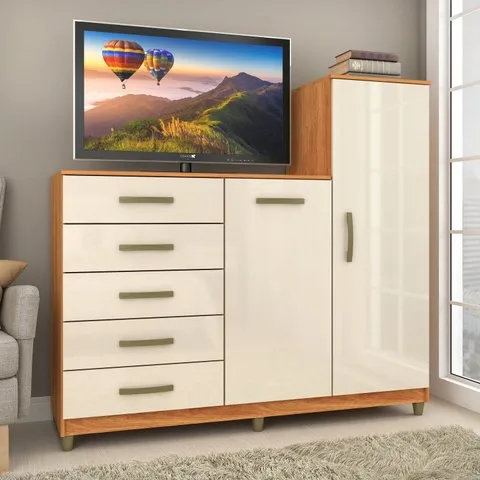 Cômoda 2 Portas 5 Gavetas com Cabideiro e Pés Chicago