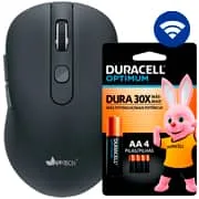 Mouse sem fio, 1600DPI, Preto, MW400, App-Tech + Pilha Alcalina Duracell PalPequena AA, Op...