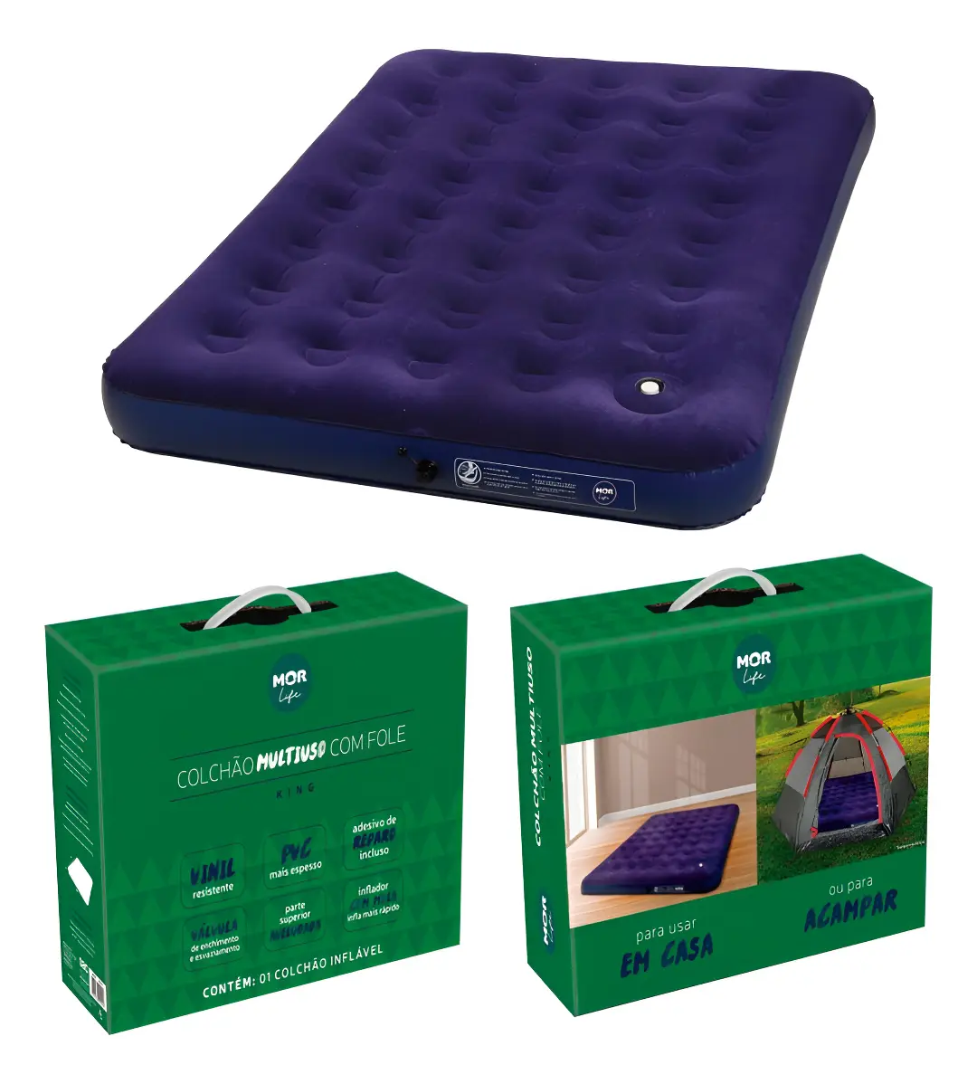 Colchão Inflável Casal Azul Marinho com Bomba Embutida 190x137x22cm 160kg