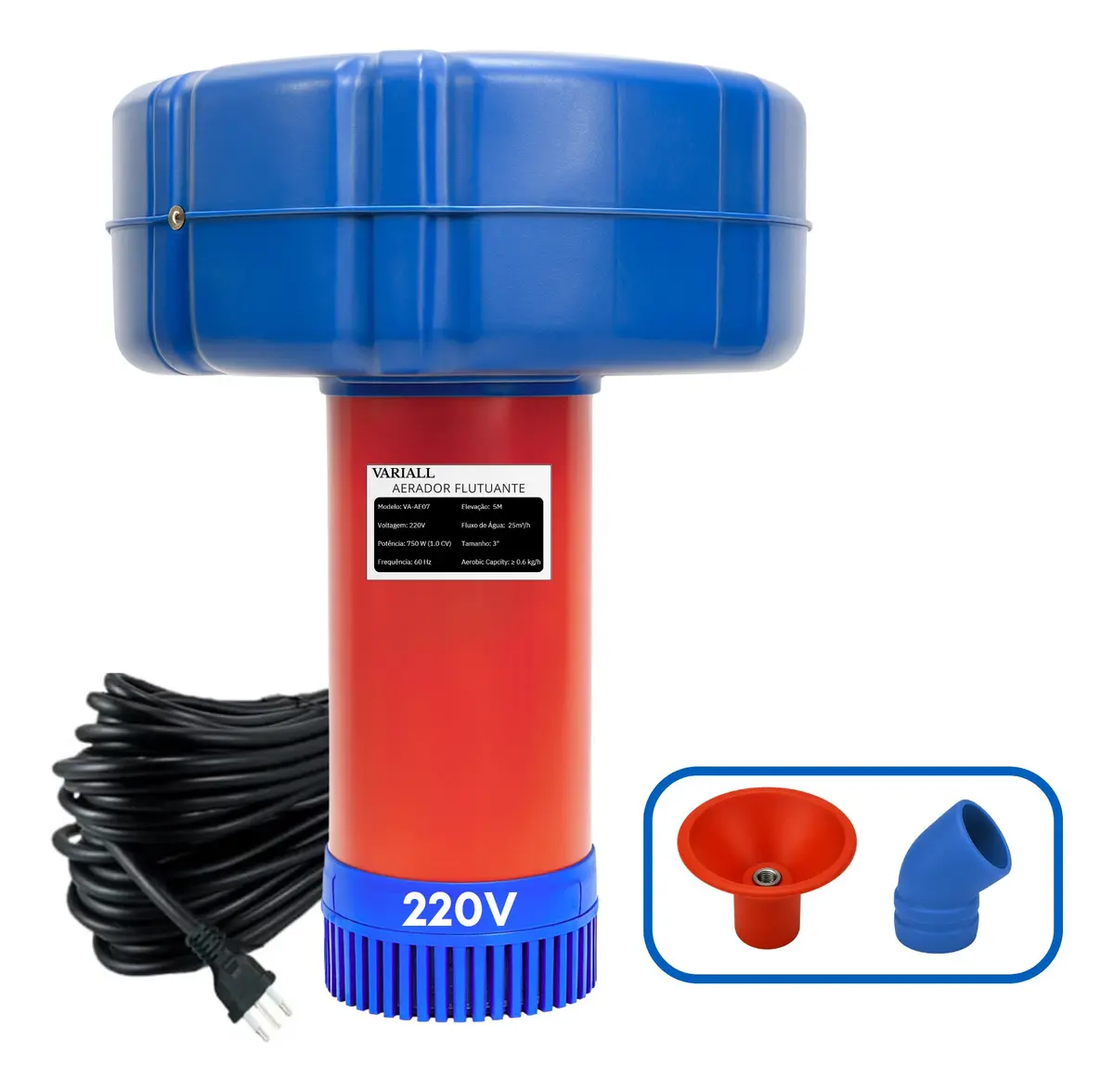 Aerador Chafariz 1.5cv 1.1kw Piscicultura Potente Oxigenio Bomba Lago Agua Peixes Tanque Oxigenador 15 Metros Fio 220v