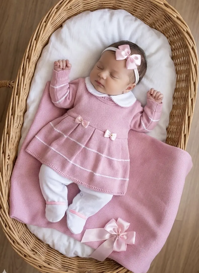 Saída De Maternidade Em Tricô Rosa Bebê Rosa 0 A 3 Meses