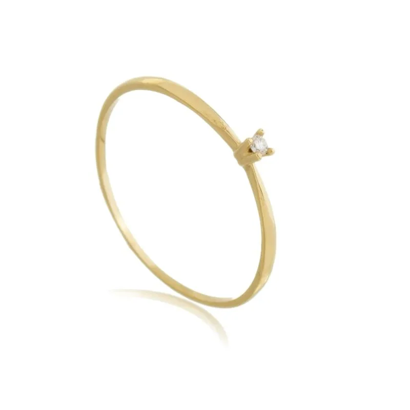 Anel Solitário de Ouro 18K 4 Garras com Diamante - AN22572