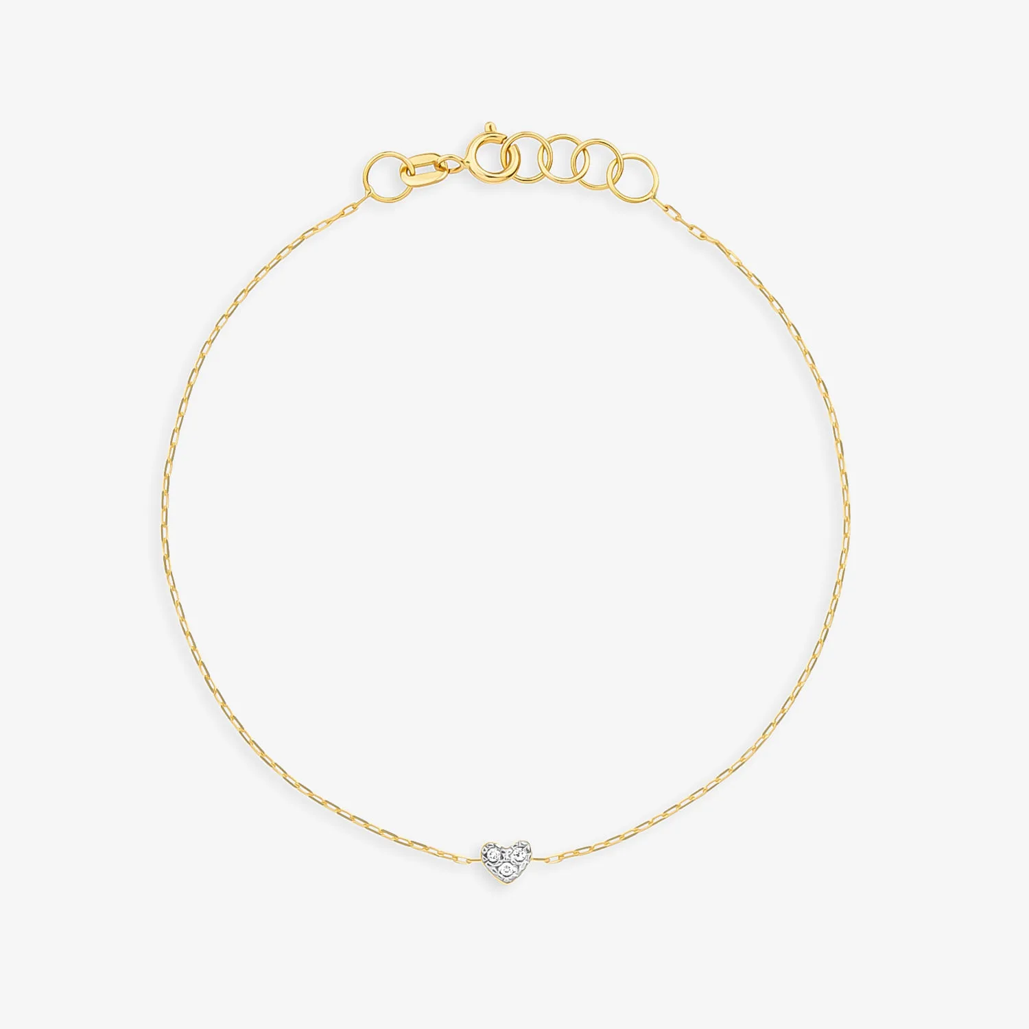 Pulseira Coração com Diamante em Ouro Amarelo 18k - 18 cm