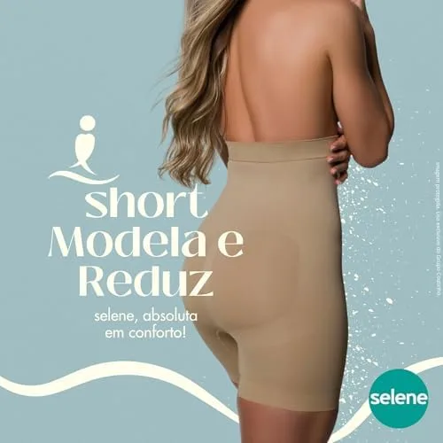 Short Modelador Levanta Bumbum Cinta Redutora Sem Costura Cós Alto Diminui Medidas Selene Feminino