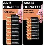Pilha Alcalina Duracell Pequena AA, com 16 unidades + Pilha Alcalina Duracell Palito AAA, Com 16 unidades BT 1 UN