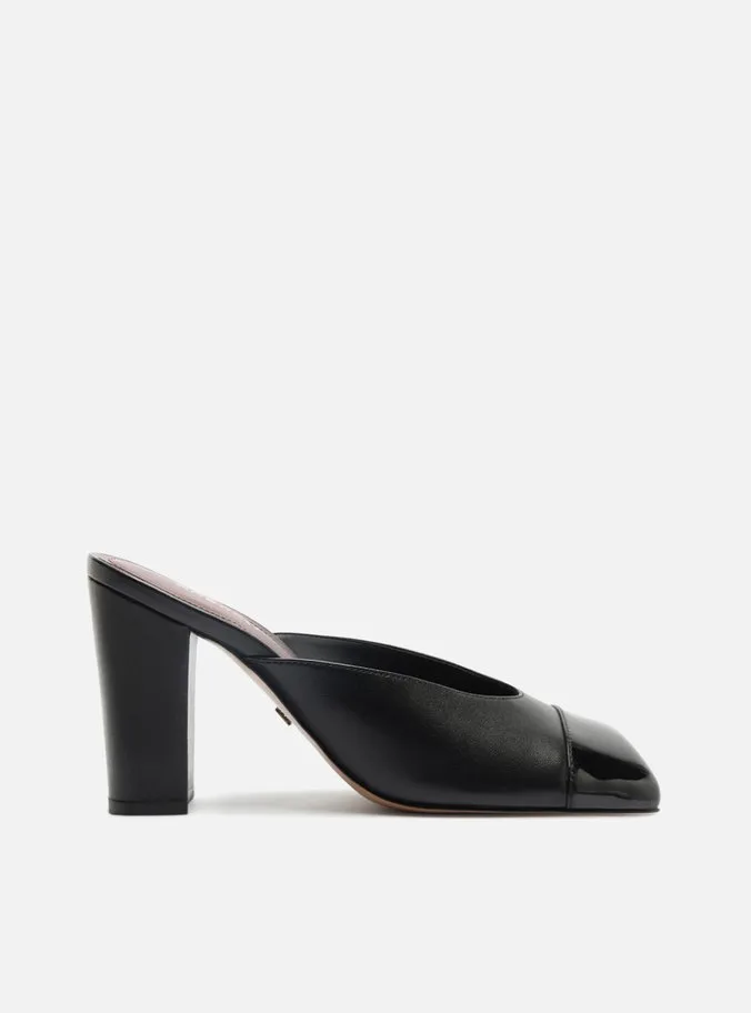 Mule Preta Salto Bloco Cap Toe