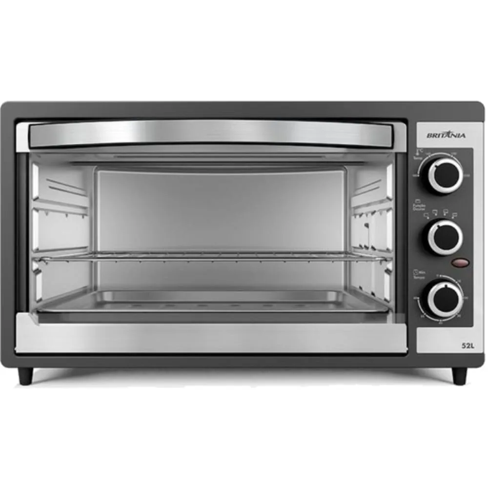 Forno Elétrico Britânia 52L Preto 220V Dupla Resistência Timer 60min Grelha Inox Forno Elétrico Britânia BFE55P Dupla Resistência 52L 2000W - 110v