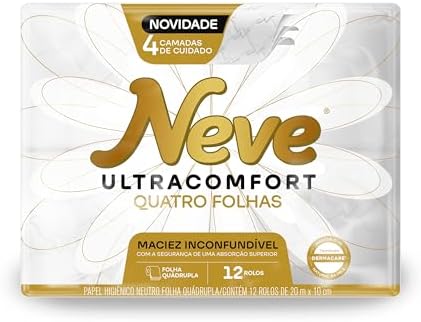 Neve Papel Higiênico Ultracomfort, Folha Quádrupla, 20m, 12 rolos