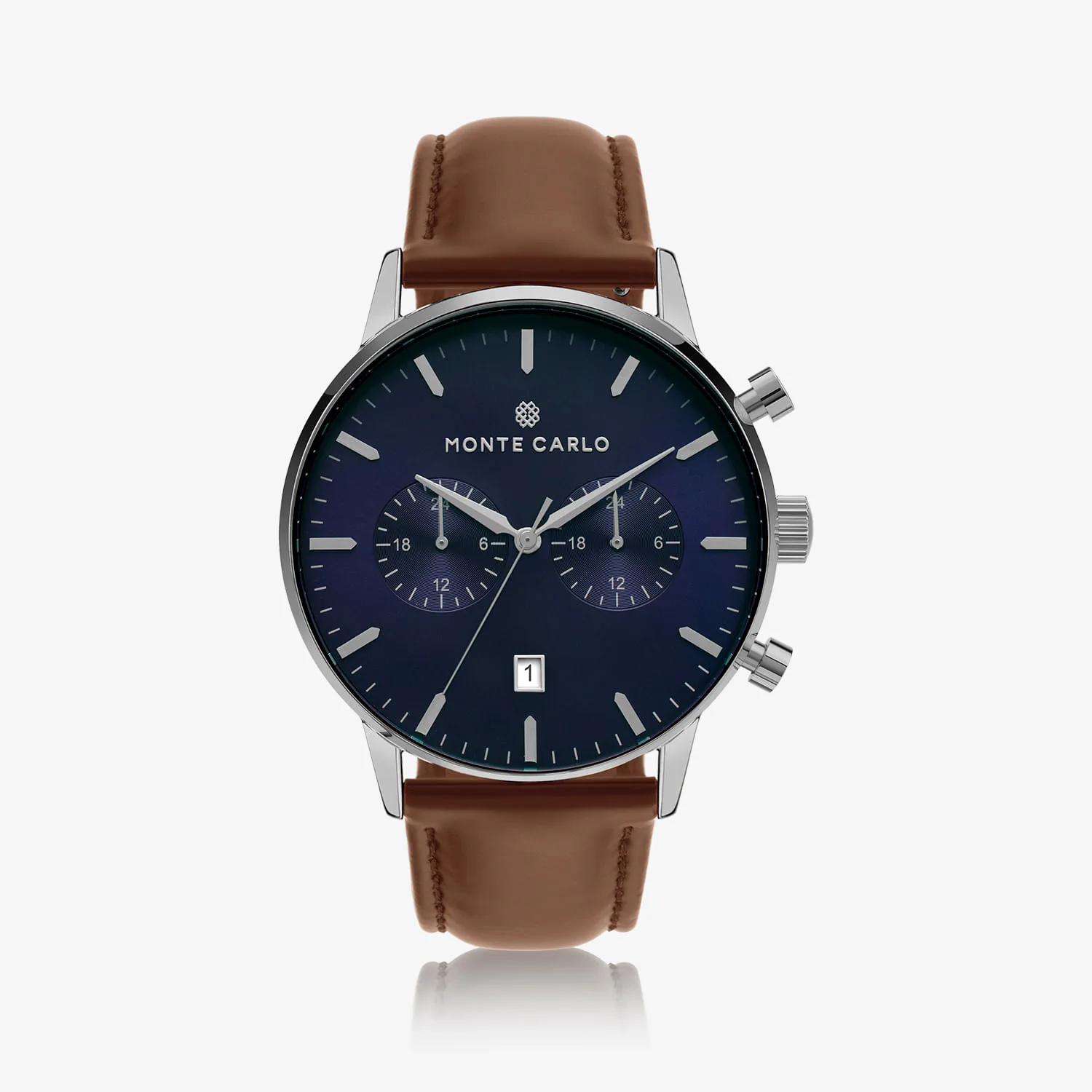 Relógio Monte Carlo Multi Dual Time Masculino em Couro Marrom e Mostrador Azul