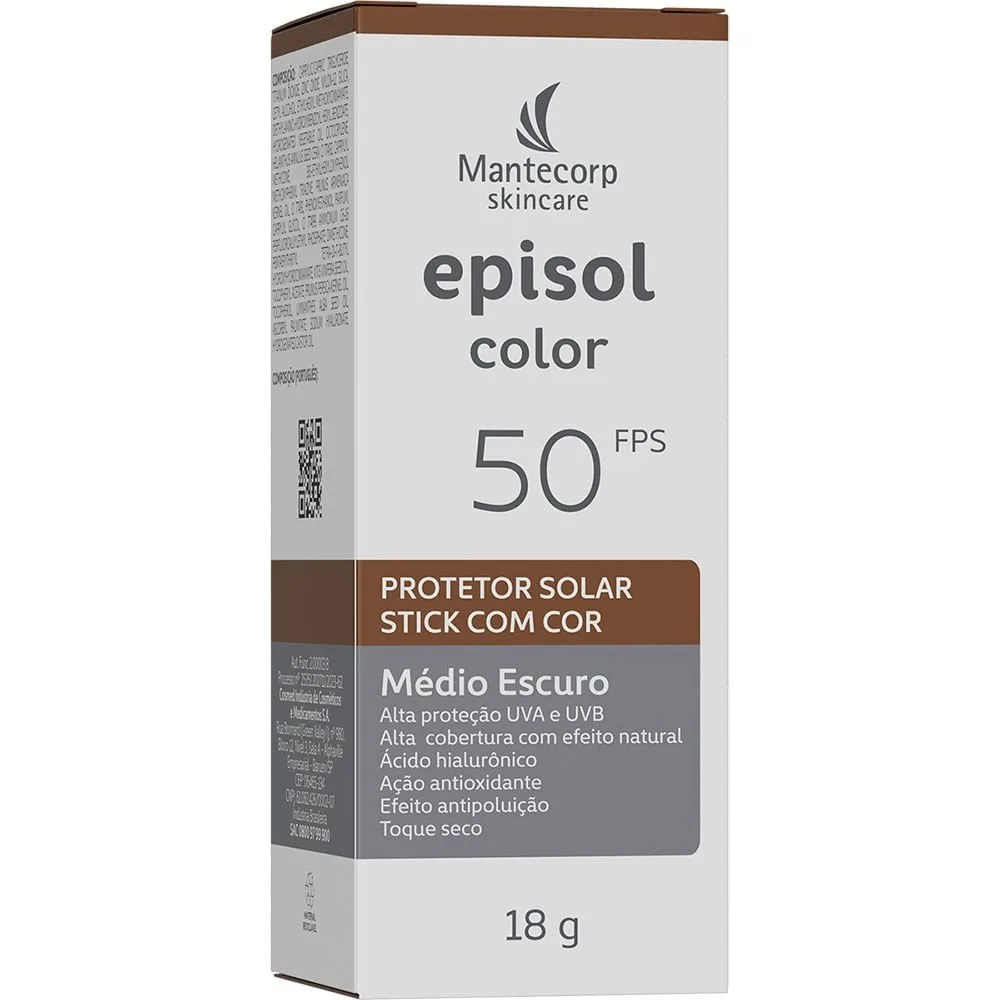 Protetor Solar Facial Episol Color Stick FPS50 Médio Escuro 18g