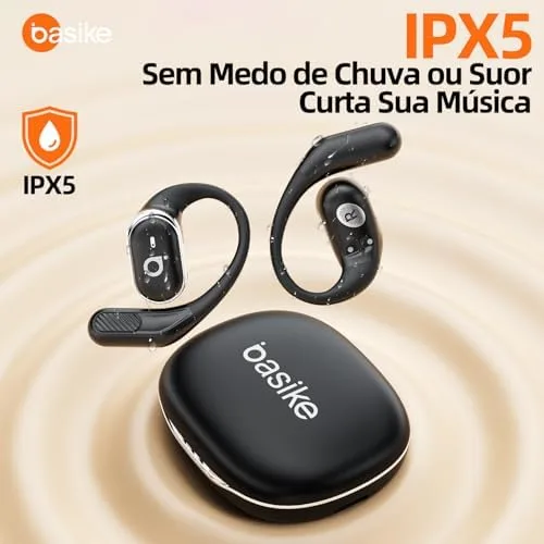 Fone De Ouvido Bluetooth Esportes, Basike T6, IPX5/OWS Fone de Ouvido Estéreo Hi-Fi, Suporta Chamadas de Voz, 60 Horas em Standby Para Corrida e Exercícios ao Ar Livre (Preto)