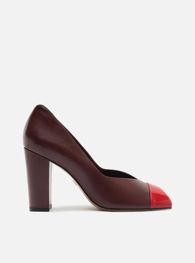 Scarpin Bordô Salto Bloco Cap Toe Vermelho